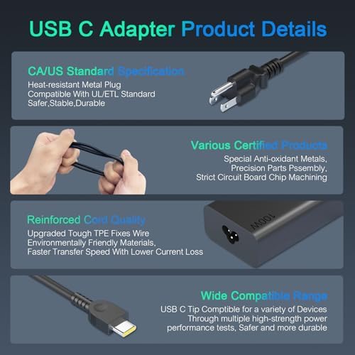 High-Performance 100 W USB-C Laptop Charger – Versatile Fast Charging Solution for Lenovo, Dell, HP, ASUS, Mac Book & More – PD 3.0 Technology for 45 W to 100 W Devices – Multi-Voltage Output (5 V-20 V) – Perfect for Gamers and Professionals Seeking Speed and Durability – Includes 30-Day Money-Back Guarantee and One-Year Defect Replacement – Your Essential Power Adapter for Modern Laptops