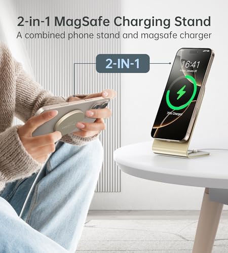 Elevate Your Charging Experience: Premium Magnetic Wireless Charger for i Phone 16/15/14/13/12 with 20 W USB-C Adapter – Fast, Elegant, and Versatile Charging Stand/PAD in Luxurious Gold – Enhanced Compatibility for Pro Max, Plus, Mini Models with 5 ft Cable for Ultimate Flexibility