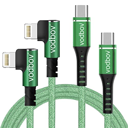 USB-C to Lightning Braided Charging Cable Duo – Fast Charging 90 Degree Right Angle Cord for i Phone – MFi Certified, Durable 10 ft & 6 ft Lengths in Sage Purple – Optimal Comfort & Style for Gaming and Daily Use