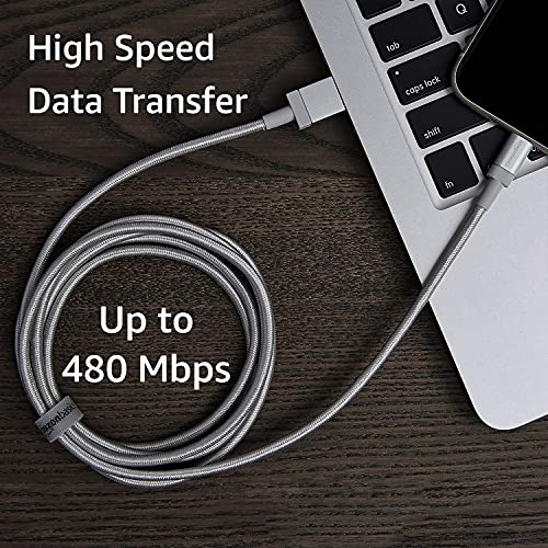Durable 3-Foot Amazon Basics USB-A to Lightning Charger Cable – MFi Certified Fast Charging Solution for i Phone 14, 13, 12, 11, Xs Pro, Pro Max, Plus & i Pad – Stylish Nylon Braided Design for Enhanced Performance and Universal Compatibility