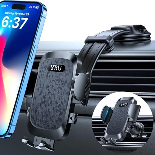 YRU 2025 Premium Adjustable Car Phone Holder Mount – Versatile Bendable Aluminum Arm for Secure Dashboard & Windshield Positioning – Universal Compatibility for i Phone 16, 15, 14, 13 Pro Max, Samsung & More – Sleek Black Design for Modern Vehicles – Effortless Tool-Free Installation – Enhance Navigation & Hands-Free Calling Experience