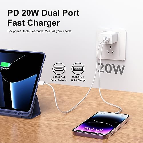 20 W Dual-Port USB C Wall Charger Block Adapter – Ultra-Fast Charging for i Phone 14/13/12/11 & Samsung Galaxy – Compact Quick Charge Power Adapter for Android – Enhanced Compatibility & Safety Features for All USB-C Devices