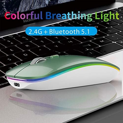 TENMOS Sleek LED Bluetooth Mouse – Ultra-Quiet Rechargeable Wireless Mouse with Type C Adapter for Laptops, Mac Books & i Pads – Bluetooth 5.1 & 2.4 GHz Universal Compatibility in Vibrant Blue – Perfect for Home, Office, and On-the-Go Productivity