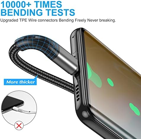 Premium 10 FT USB Type C Cables – Fast Charging 3 A, 3-Pack Nylon Braided Quick Charger Cords for Samsung Galaxy S21/S20/S10/S9/S8 Plus, Note 20/10/9/8, LG V50/V40/G8 – Durable & Tangle-Resistant Blue Charging Solution for Maximum Efficiency