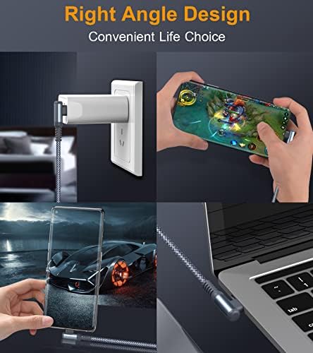 High-Speed USB-C to USB-C Charging Cable 60 W [2-Pack 10 ft] – Right Angle Design for i Phone 15 & 16, Mac Book Air/Pro, Samsung Galaxy S20-S25, Pixel – Ultimate Efficiency and Versatile Compatibility for Fast Data Transfer and Reliable Power Delivery