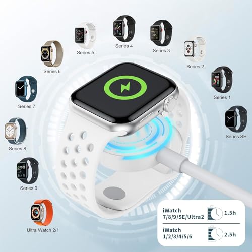 Revolutionary 3-in-2 Fast Charging Cable for Apple Devices – 6 ft USB-C Multi Charger for Apple Watch (All Models) & i Phone (16/15/14/13/12) – Ultra-Fast Charging, Elegant White Finish for Seamless Compatibility and Ultimate Convenience