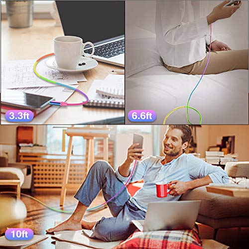 USB C Cable 3-Pack [10ft+6.6ft+3.3ft] USB A to Type C Cable Fast Charging Colourful Rainbow Braided USB C Charging Cord for Samsung Galaxy S22 S21 S20 S10 S10e S9 Plus S8 Note 10 9 8 A5 A7 LG – Enhanced Compatibility and Speed