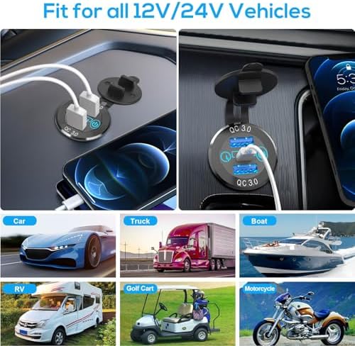 Ultimate 30 W PD Type-C & Dual QC 3.0 USB Charging Socket for 12 V/24 V Vehicles – Touch Switch Technology for Enhanced Safety & Compatibility in Cars, RVs, Trucks, and Boats – Fast Charge Multiple Devices Effortlessly