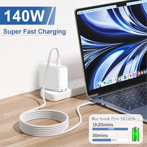 Powerful 140 W USB-C Charger for Mac Book Pro 14/16″ & Air 13/15″ (2021-2024) – Ultra-Fast Charging with 6.6 FT Braided USB-C to M3 Cable, Intelligent Battery Protection, LED Indicator, Premium Quality & 24-Month Warranty – Compatible with M1, M2, M3 Chips