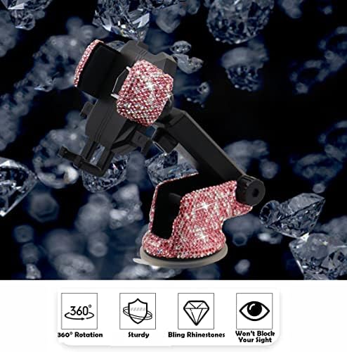 LYCARESUN Crystal Rhinestone Car Phone Mount Holder – Elegant Dashboard & Windshield Stand for Women, Universal Compatibility for Most Smartphones, Stunning Bling Car Accessory, Adjustable Viewing Angles for Hands-Free Navigation, Durable & Easy to Clean