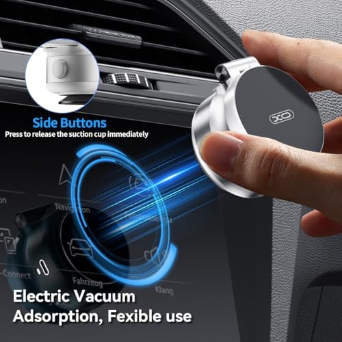 Electric Vacuum Magnetic Suction Phone Holder,XO Adjustable and Foldable Car Mount,Strong Magnetic Car Phone Holder for iPhone16/15/14/13/12,for Shower/Car/Mirror(Light Grey – Enhanced Compatibility and Speed