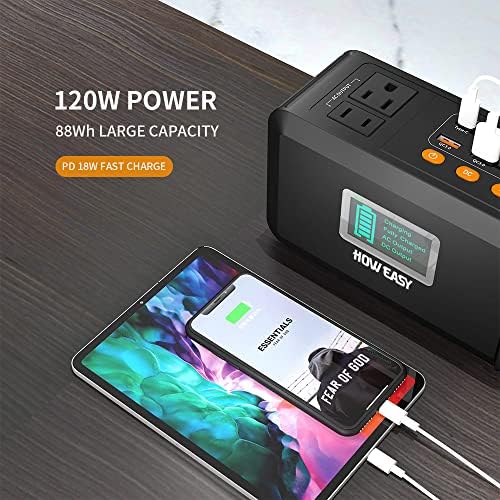 Ultimate HOWEASY 120 W Portable Power Bank – 24000 m Ah High-Capacity Laptop Charger with Dual AC Outlets, Triple DC Ports, and Dual USB QC3.0 Fast Charging – Perfect for Camping, Travel, and Emergency Power Supply with Built-in LED Light