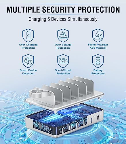50 W Multi-Device Charging Station – High-Speed Six-Port USB Dock for Phones, Tablets, Kindles & Smartwatches – Fast Universal Charger for Home & Office Convenience – Declutter Your Charging Experience!