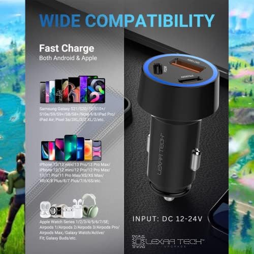 Rapid Charge Your Devices on the Go: LEXAA TECH 58 W USB C Car Charger with Dual Port PD & QC 3.0 for i Phone 16/15/14/13/12 Pro Max, Samsung Galaxy S24/S23/S22/S21, and Google Pixel – Compact and Durable Car Adapter for Ultimate Convenience