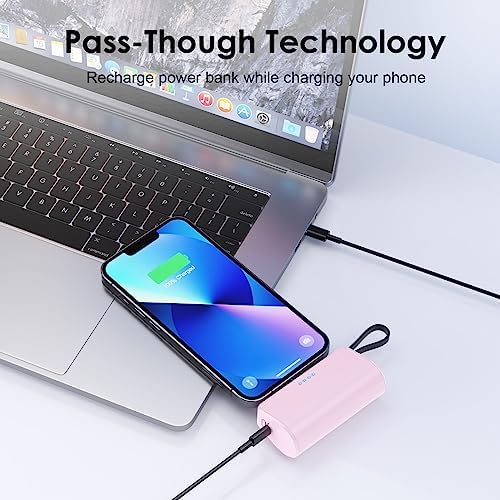 Ultra-Compact 5200 m Ah Power Bank with Built-in USB-C Cable – High-Speed Mini Charger for i Phone 15/14/13/12/XR/8/7/6 & Android Devices – Perfect On-the-Go Backup Solution for Busy Lifestyles with LED Battery Indicator and Enhanced Compatibility