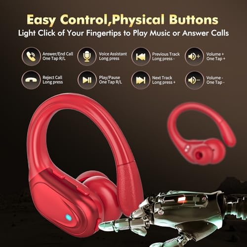 Revolutionary Bluetooth 5.3 Wireless Earbuds with Exceptional 80-Hour Playtime – IPX7 Waterproof Sport Headphones Engineered for Ultimate Noise Isolation and Secure Comfort – Ideal for Gym Enthusiasts and Outdoor Explorers – Striking Red Design – Unmatched Audio Performance for Active Lifestyles