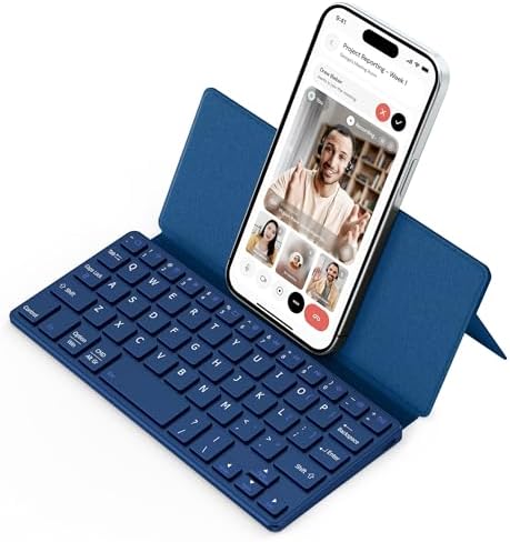 CACOE Ultra-Slim Foldable Wireless Keyboard with Integrated Stand – Dual-Channel QWERTY Design for Seamless Device Switching – Portable Mini Keyboard for Smartphones, Tablets, and Laptops – Stylish Wine Red Finish for Enhanced Productivity and Versatility