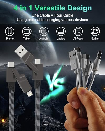 SHEZI Series 4-in-1 USB C Cable – 6 FT Fast Charging & Data Sync Cable with Lightning, Type C & USB A Connectors – 60 W Power Delivery, 480 Mbps Transfer Speed, Durable Nylon Braided Design for i Phone 16/15/14, i Pad, Samsung & Mac Book