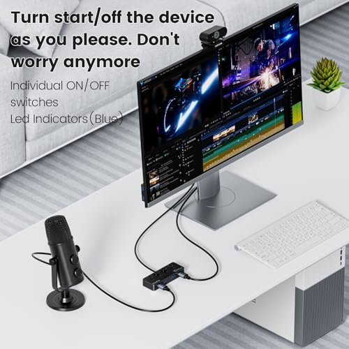 Revolutionize Your Connectivity with the Qeefun 4-Port USB 3.0 Hub – High-Speed 5 Gbps Data Transfer, Individual LED Power Switches, and 2 ft Extension Cable for Ultimate Flexibility – Perfect USB Splitter for Laptops, PCs, i Macs, and More! Enhance Your Workspace Efficiency and Control Multiple Devices Effortlessly!