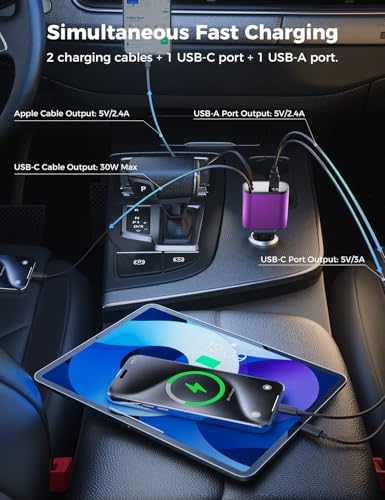 Introducing the SUPERONE 4-in-1 Retractable Fast Car Charger: Ultimate On-the-Go Charging Solution for i Phone, Galaxy & Pixel Devices – Featuring 2.6 ft Tangle-Free Cord, Enhanced USB C & Apple Compatibility, and Sleek Design for Effortless Portability. Experience lightning-fast charging to keep your devices powered during road trips or daily commutes, ensuring you’re always connected. This innovative retractable charger is engineered for maximum efficiency, accommodating a wide range of smartphones including i Phone 16, 15/15 Pro Max, 14, 13, 12, 11 and popular Galaxy and Pixel models. With its compact construction and high-quality materials, this charger not only enhances your charging experience but also withstands everyday wear and tear. Elevate your mobile charging with the SUPERONE car charger – where convenience meets cutting-edge technology for busy professionals and families on the move.