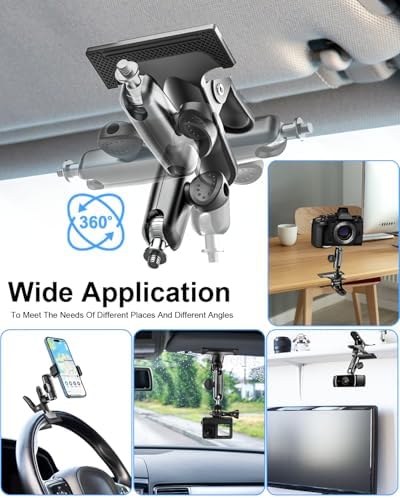 Premium Metal Sun Visor Smartphone Holder – Versatile 360-Degree Rotating Clamp for Seamless Access – Compatible with i Phone 16, 15, 14, 13, 12 & Android Devices – Quick Tool-Free Installation for Safe, Hands-Free Driving Experience