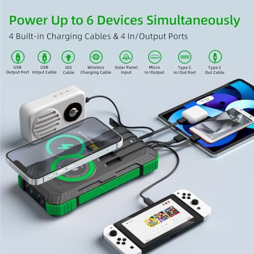 High-Capacity 49,800 m Ah Solar Power Bank with QC3.0 Fast Charging – Ultimate Wireless Portable Charger for Outdoor Adventures with Built-In Cables & Multiple Outputs for All Smartphones and Devices