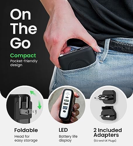 Infina Core P3 8000 m Ah Portable Power Bank: Ultra-Fast 18 W USB-C Charger with 4-in-1 Functionality, Qi Wireless Compatibility, and Travel-Ready Foldable Plug for Effortless Device Charging on the Go