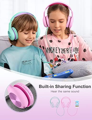 Premium Kids Over-Ear Headphones with Built-In Microphone – Safe Volume Control, Lightweight Dark Green Design for Online Learning & Travel, HD Sound Quality, Collaborative Audio Sharing Feature for Enhanced Learning Experiences