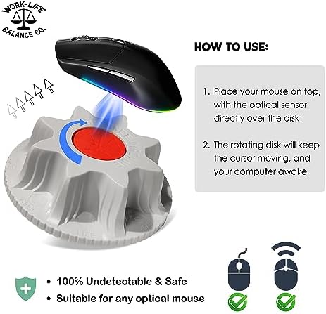 Stay Productive with Our Wireless Mouse Jiggler – No Software, No USB, Just Effortless Motion! Enjoy 12 Months of Battery Life for Seamless Operation – Ideal for Home Office, Long Meetings, and Automated Tasks – Sleek Black Design for Enhanced Compatibility and Efficiency