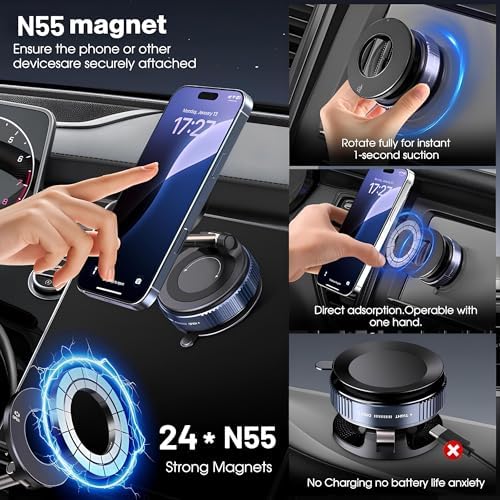 Ultimate 360° Adjustable Magnetic Phone Holder: Superior Suction Cup Mount for Vehicles, Gyms, and Mirrors – Universal Fit for i Phones, Androids, and All Smartphones – Compact, Foldable Design for Effortless Transport and Optimal Viewing Angles – Robust Vacuum Grip Ensures Hands-Free Navigation and Safe Calls – Essential Tool for Modern Drivers and Fitness Enthusiasts