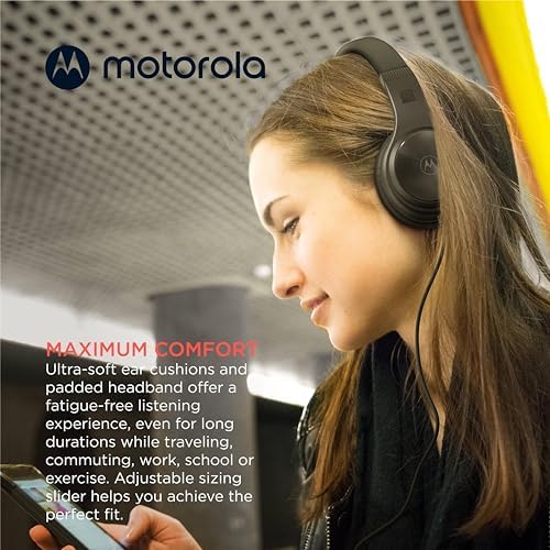 Motorola Sound Moto XT120 Wired Over-Ear Headphones – Immerse Yourself in Dynamic Bass with Foldable Convenience, Adjustable Comfort, and Built-in Microphone for Effortless Calls – Universal 3.5 mm Compatibility and Chic White Finish for Style and Functionality – Your Ultimate Audio Companion for Every Occasion