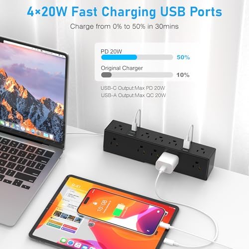 VILONG 40 W Fast Charging Station – Advanced Desk Clamp Power Strip with 8 USB Ports (4 USB-C) and 10 AC Outlets – Perfect for Home & Office Use with 10 Ft Cord – Secure Mount Surge Protector for Clutter-Free Charging Solutions