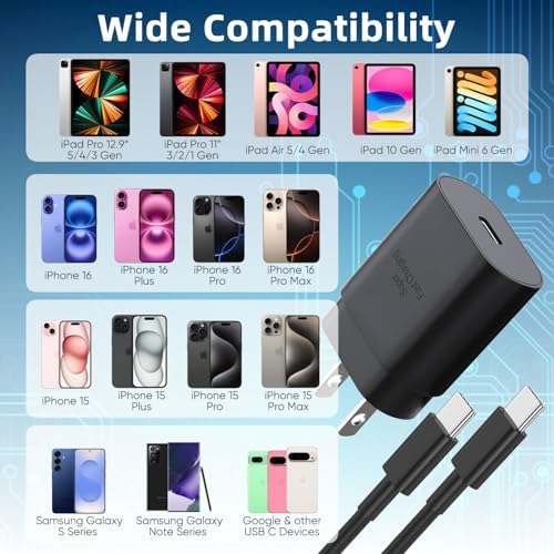 30 W Ultra-Fast USB-C Charger with 6.6 FT Cable for i Phone 16/15 & Galaxy S Series – High-Speed Charging with Safety Features for All Devices – Compact & Portable Power Adapter for On-the-Go Use