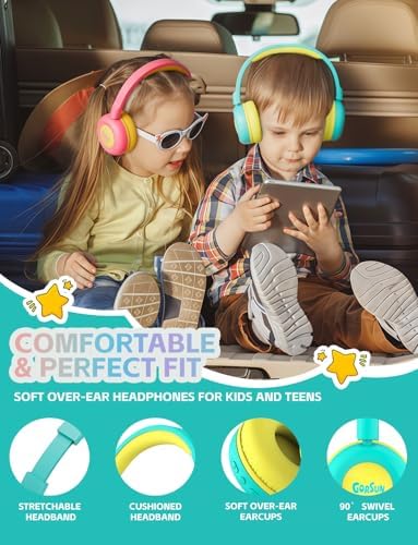 Safe Sound Bluetooth Headphones for Kids – Lightweight Wireless Earphones with 85 d B Volume Limiting for Toddler Hearing Protection – Ideal Twistable Design for School, Travel, and Home Use – Premium Audio Quality with Built-in Microphone for Clear Communication