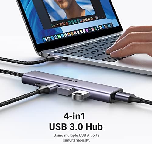 Ultra-Slim UGREEN USB 3.0 Hub with 4 Ports – Premium Aluminum Multiport Adapter for Mac Book, i Mac, and PC – High-Speed Data Transfer Up to 5 Gbps – Effortless Plug and Play Connectivity for Enhanced Productivity and Seamless Device Compatibility