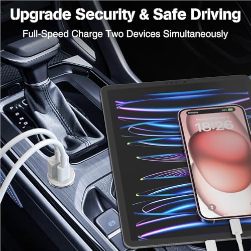 High-Power USB C Car Charger for i Phone 16 & 15 Series – 40 W Dual Port Fast Charging Adapter with 3 FT USB-C to C & A to C Cables – Versatile Compatibility for i Pad, Samsung, and More – Compact Design for On-the-Go Convenience and Enhanced Safety Features