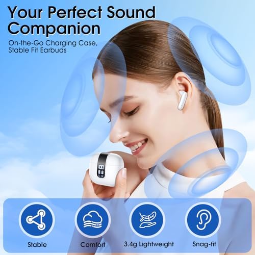 Next-Generation Bluetooth 5.4 Wireless Earbuds with Deep Bass Audio and IPX7 Waterproof Design – 35 Hours of Playtime, Advanced Environmental Noise Cancellation for Superior Call Clarity, Ergonomically Crafted for Ultimate Comfort, LED Battery Monitoring, Compatible with Android and i OS Devices, Elegant White Aesthetic