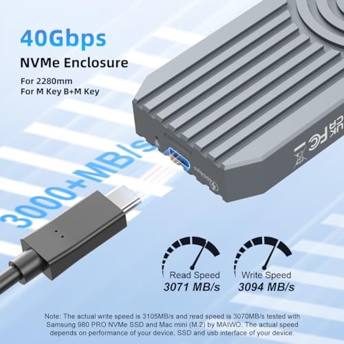 MAIWO 40 Gbps M.2 NVMe SSD Enclosure – Ultra-Fast USB4 Type-C Adapter for 8 TB SSDs – Tool-Free Installation with Thunderbolt 3/4 Compatibility – Durable Aluminum Alloy Design for Optimal Heat Dissipation – Perfect for Gamers and Creative Professionals