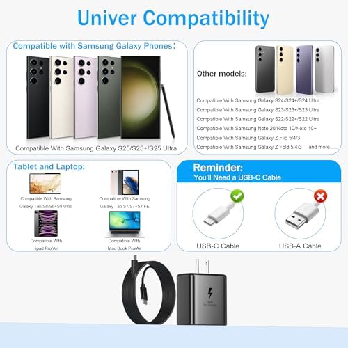 Ultra-Fast 2025 45 W USB-C Charger Duo for Samsung Galaxy – Dual-Pack Type-C Fast Charging Cords for S25, S24, S23 & S20 Series – Superior Compatibility and Rapid Power Restore for Android Devices