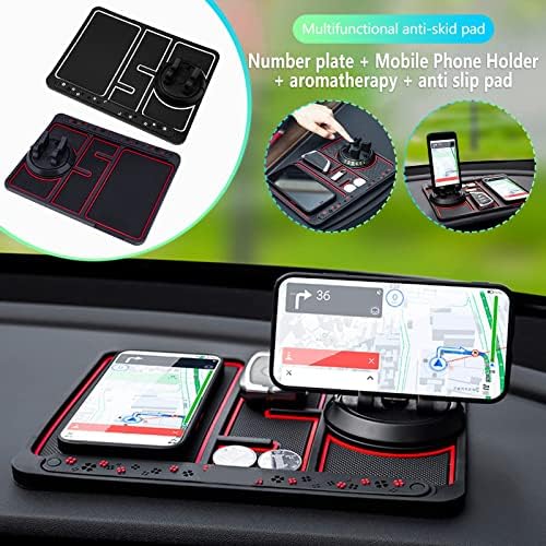Revolutionary 4-in-1 Non-Slip Phone Pad for Cars: Glow-in-the-Dark Dashboard Mat with Integrated Parking Card Holder & Aromatherapy Enhancer – Universal Smartphone Compatibility (Red) for Enhanced Safety and Convenience
