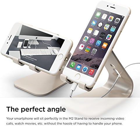 Enhance Your Smartphone Experience with the elago M2 Premium Aluminum Stand – Sleek Silver Ergonomic Design for Effortless Video Calls, Integrated Cable Management, and Universal Compatibility with i Phones and Galaxy Devices – Ideal for Streamlined Workspaces and Mobile Convenience