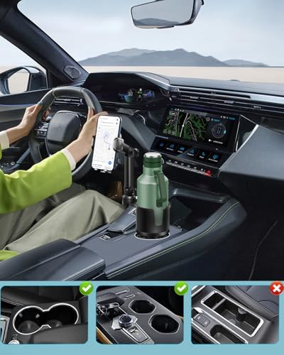 Versatile 2-in-1 Adjustable Cup Phone Holder for Cars – Secure Universal Mount for Large Smartphones and Drink Bottles, Engineered for No-Shake Stability During Hands-Free Driving in Trucks and SUVs, Optimal Compatibility for All Mobile Devices