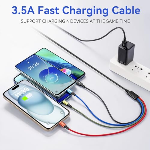 Versatile 4-in-1 Braided Multi USB Charging Cable with Fast Charging Support – Durable 4 A Charging Cord for Smartphones, Tablets, and Gaming Devices – 2 Pack (4 Ft) with IP/USB C/Micro Ports for Seamless Compatibility and Enhanced Performance