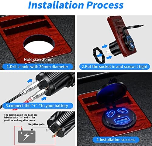 Kewig Dual PD3.0 & QC3.0 Multi-Port 12 V USB Car Charger – Fast Charging Solution for Tablets, Smartphones & More – Waterproof Wired Outlet with Power Switch, Ideal for RVs, Boats, ATVs & Marine Use – Enhanced Compatibility for Seamless Charging on the Go