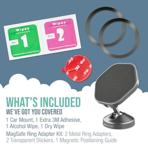 Elevate Your Driving Experience with the Smartish Mag Safe Car Mount – Mountaineer | Premium Magnetic Phone Holder for i Phone 16/15/14/13/12 | Extra Strength Adhesive for Secure Dashboard Mounting | Stylish Beige Design with 360-Degree Rotation for Optimal Viewing | Perfect Accessory for Seamless Connectivity and Navigation