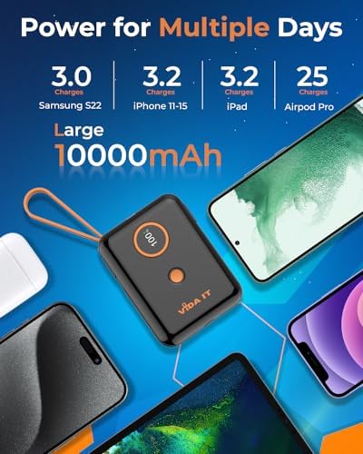 Ultimate 10000 m Ah Power Bank for Heated Clothing – Fast Charging USB Charger with Built-In Cable for i Phone & Android – Lightweight Portable Battery Pack for Heated Jackets, Vests, and Stadium Seats – Stay Warm and Powered Up Anywhere