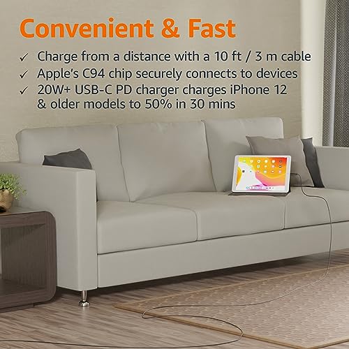 Premium 10 ft MFi Certified USB-C to Lightning Charging Cable for Apple i Phone – High-Speed Nylon Braided Design for Ultimate Durability and Flexibility – Fast Charge & Data Sync Capability in Sleek White Finish