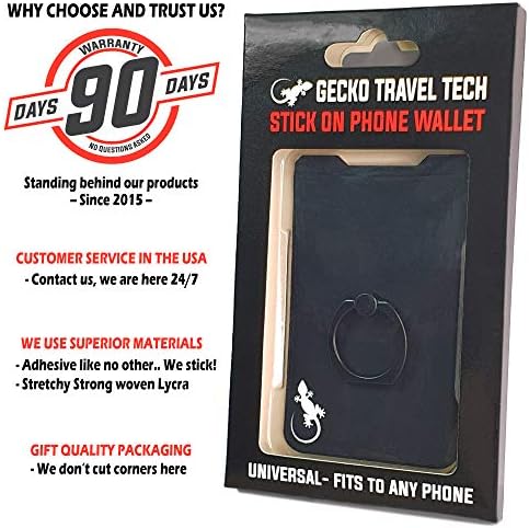 Gecko Universal Phone Ring Wallet – 360° Swivel Grip with Strong Adhesive for Credit Cards and Cash – Enhanced Stability and Comfort for Selfies, Videos, and Everyday Use – Compatible with All Cell Phone Models – Durable, Magnetic Mount Ready – Gray Finish – 90-Day Satisfaction Guarantee