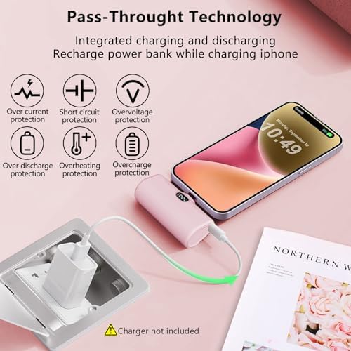 LUCKYDUO Ultra-Compact 5000 m Ah Portable Power Bank with Built-In Phone Holder & LED Light for i Phone – Essential Travel Charger with LCD Battery Indicator, Compatible with i Phone 14/13/12/11/XR/SE/8/7 Pro Max – Stay Charged Anywhere
