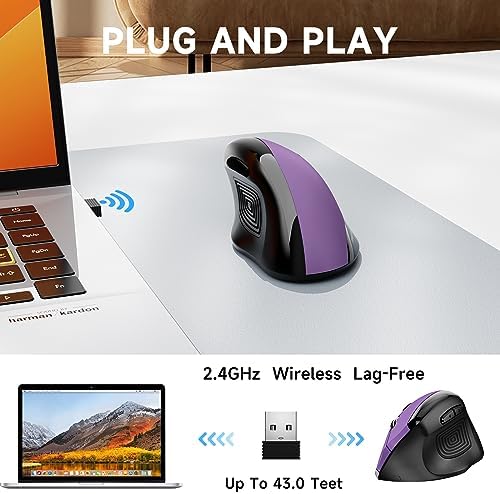 Elevate Your Comfort and Style with the memzuoix Purple Ergonomic Wireless Mouse – Right-Handed Vertical Design for Natural Wrist Posture, Adjustable DPI of 800/1200/1600, Perfect for PCs, Laptops, and Desktops – Experience Lag-Free 2.4 G Connectivity and Enhanced Productivity!